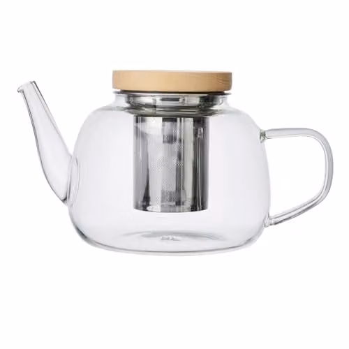La Cafetiere Rialto Glass Infuser Teapot with Stainless Steel Filter and Wooden Lid, Transparent, 1.2 l – 1