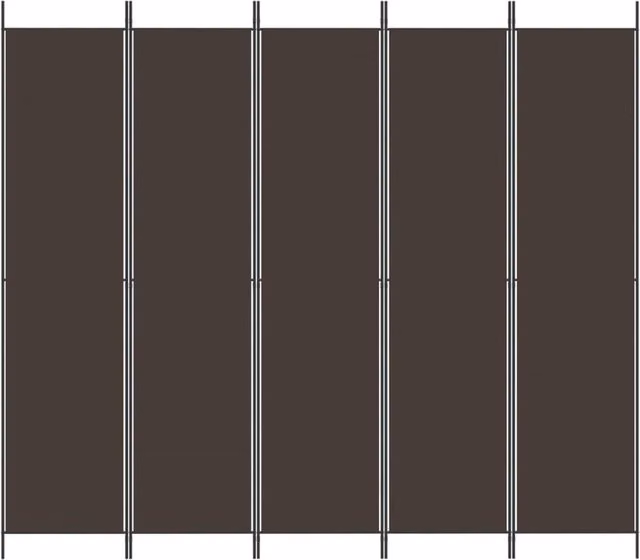 Berkfield Home 5-Panel Fabric and Metal Room Divider, Brown, W: 250 cm, H: 220 cm