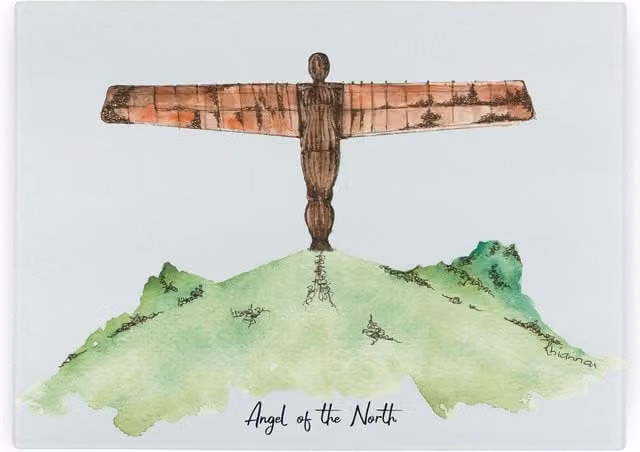 Purely Home Angel of the North Rectangular Textured Glass Worktop Protector and Chopping Board in Multicolour