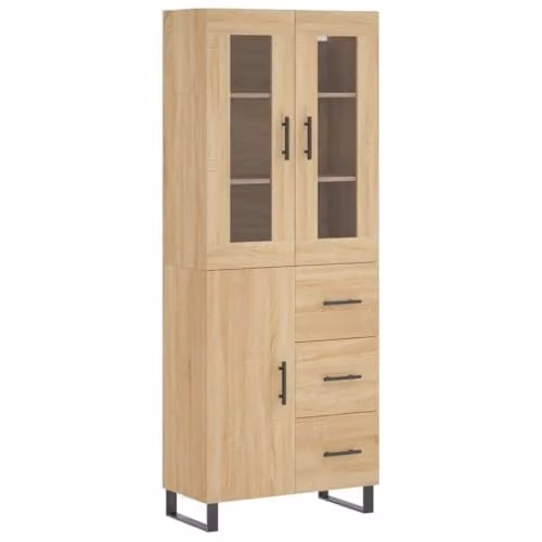 vidaXL Sonoma Oak Highboard in Brown and Beige, W/D/H: 69.5 x 34 x 180 cm