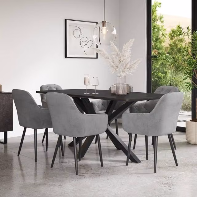 More4Homes Juno Concrete Ceramic Dining Table and 8 Anika Velvet Chairs in Grey and Black, W/D/H: 180 x 90 x 75 cm – 1