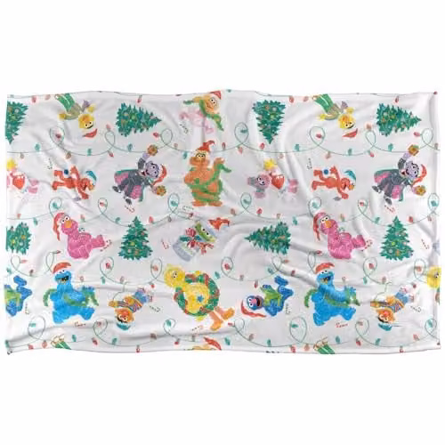 LOGOVISION Sesame Street Tangled Lights Christmas Pattern Super Soft Fleece Blanket, Multicolour