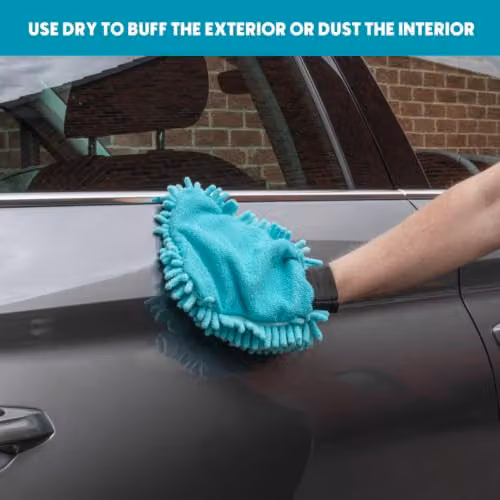 JVL Car Care Cleaning Range Microfibre and Chenille Hand Mitt with Elasticated Cuff, Turquoise, Petrol and Grey, W/D/H: 23.5 x 16 x 2 cm – 8