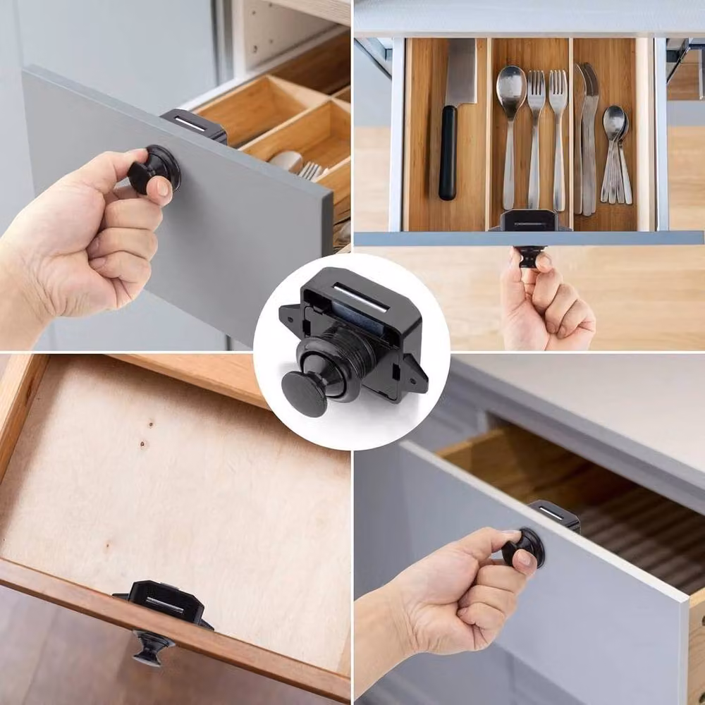 PAWNORA 5-Pack Push Button Catch Latch Lock in Black – 5