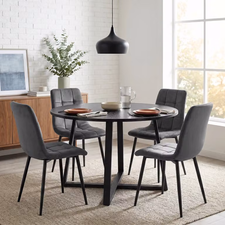 DHS Round Dining Table Set with 4 Chairs in Black and Grey