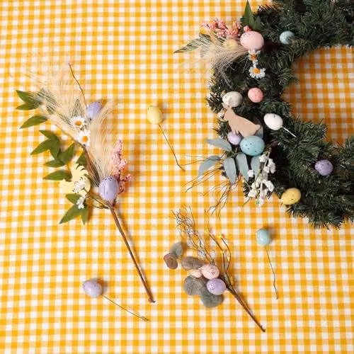 HOMESCAPES Artificial Easter Egg Stem with Hen in Lilac and Multicolour, Height: 45 cm – 2