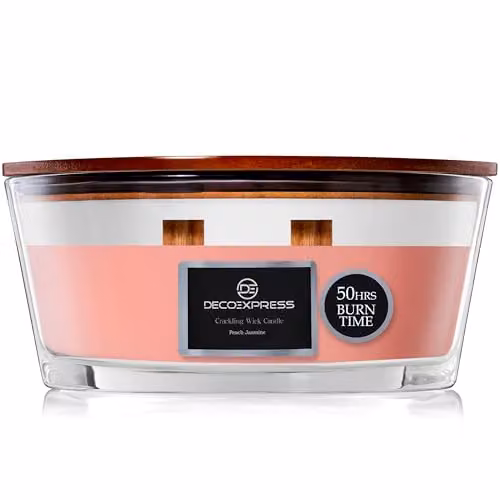 Deco Express Peach Jasmine Scented Woodwick Candle in Orange and Pink – 1