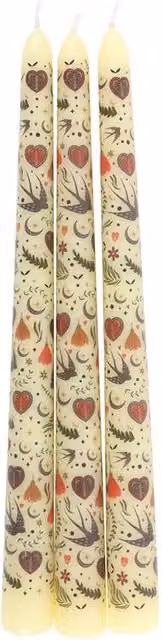 Something Different Midnight Bloom Printed Taper Candles, Pack of 3, Beige and Multicolour
