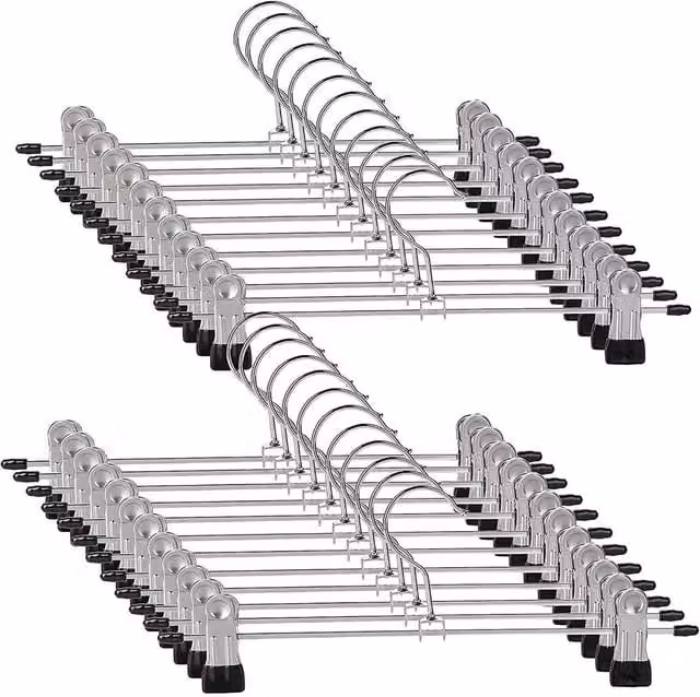 FLAVORA 40 Pack Non-Slip Metal Pants Hangers with Clips in Silver, W/D/H: 100 x 15 x 1 cm – 1