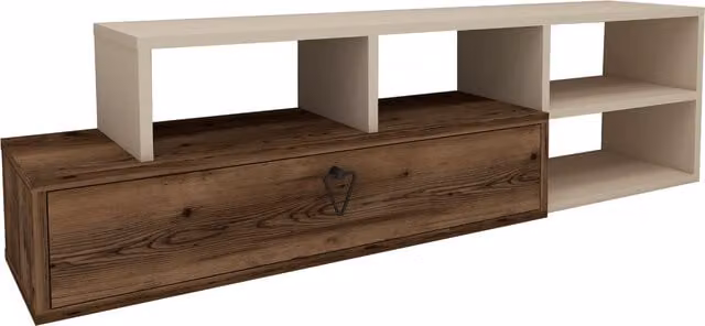 Destina Home Mercury Adjustable TV Unit with Shelves in Light Walnut and Beige