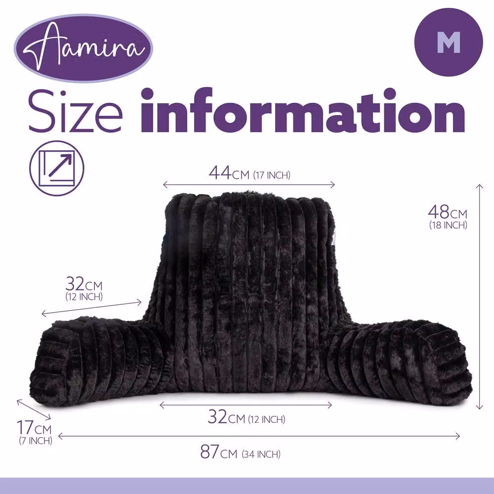 Aamira Black Faux Fur Ribbed Memory Foam Wedge Reading Pillow Support Cushion – 7