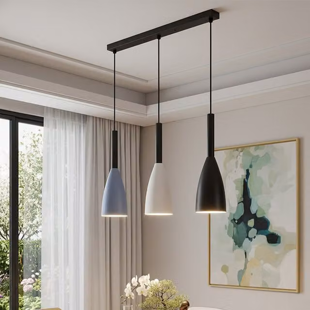 Livingandhome Modern 3-Light Metal Cone Pendant Light in Multicolour and Black