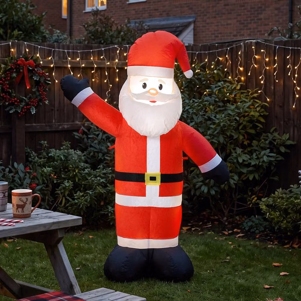 OUTSUNNY 5ft Red and White Velvet Look Inflatable Santa Claus with LED Lights – 2