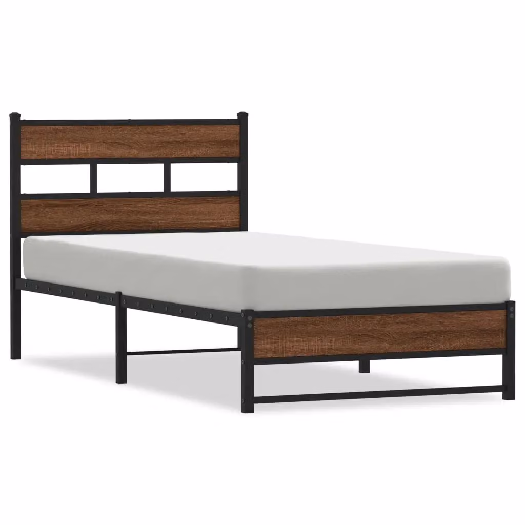 Berkfield Home Metal Bed Frame in Brown Oak, W: 107 cm, L: 203 cm – 2
