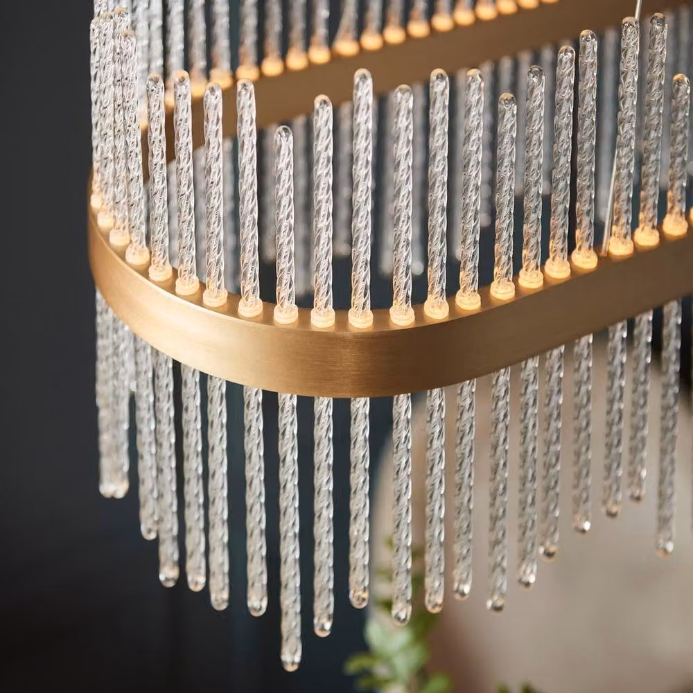 Netlighting Trapani Bar Pendant Ceiling Light in Brushed Gold and Clear Glass, Dimmable LED, H35-165 cm – 3