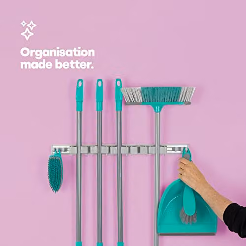 LIVIVO Wall Mounted Mop and Broom Holder with 5 Grippers and 6 Hooks, Grey – 2