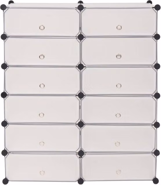 Berkfield Home Interlocking Shoe Organiser with 12 Compartments, White and Transparent, W/D/H: 105 x 92 x 37 cm
