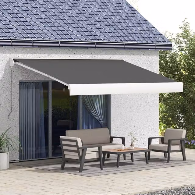 Outsunny Retractable Electric Motorised Awning with Aluminium Frame in Grey, W/D/H: 400 x 300 x 300 cm