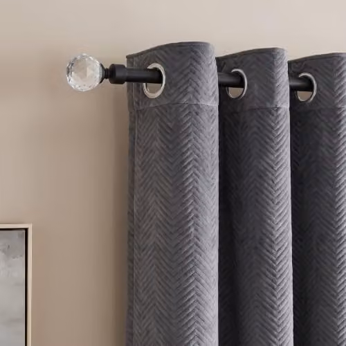 OHS Black Metal Extendable Curtain Pole with Crystal Ball Finials, 120-220cm – 1