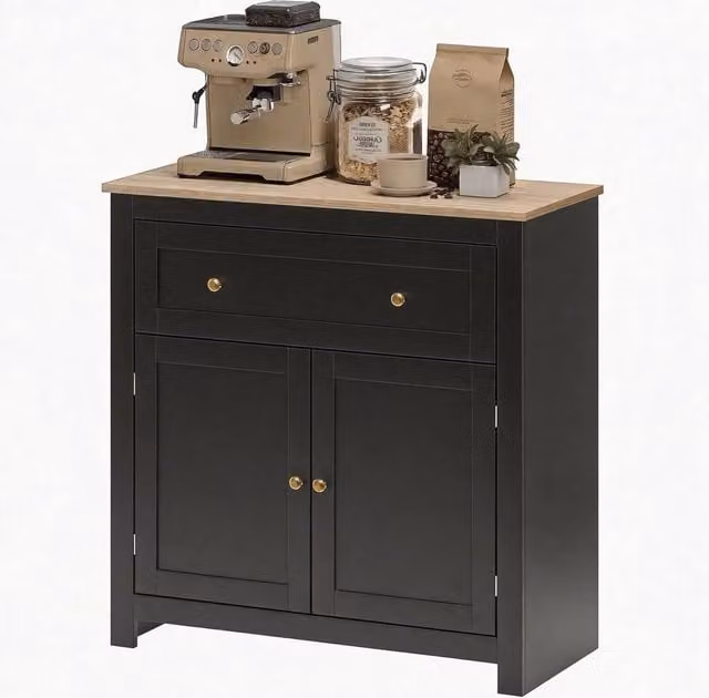 Kelvenix Black Sideboard Storage Cabinet with Adjustable Shelf and Drawer, W/D/H: 80 x 35 x 78.5 cm