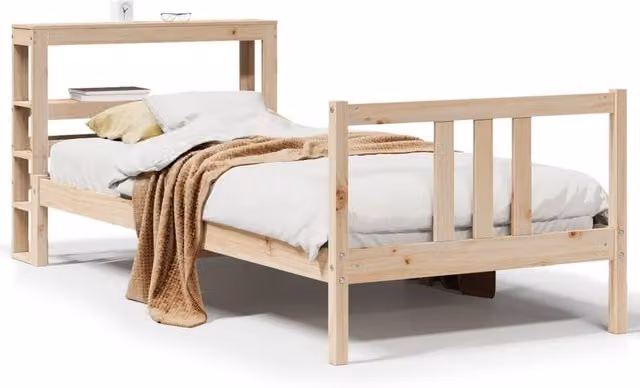 Berkfield Home Small Single Bed Frame with Headboard in Natural Solid Pine Wood, W/D/H: 75 x 190 cm
