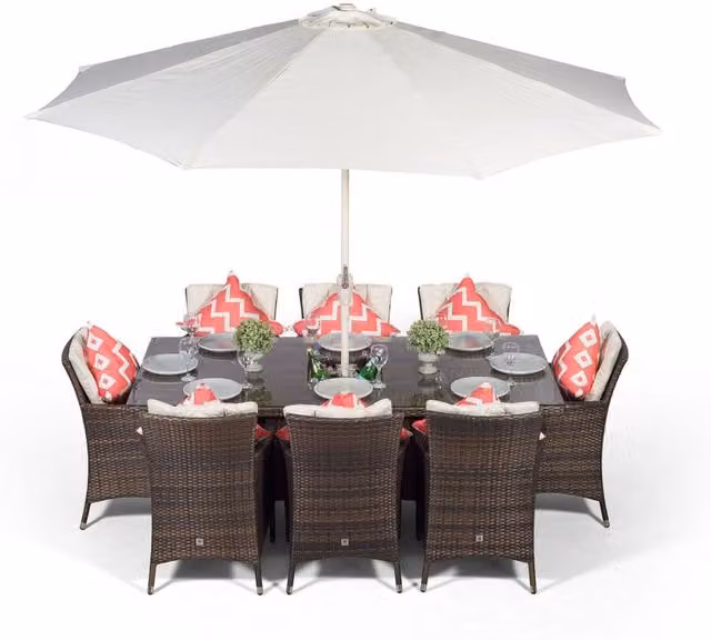 Giardino Savannah Square Rattan Patio Dining Set with Ice Bucket Drinks Cooler in Brown, 8 Seater