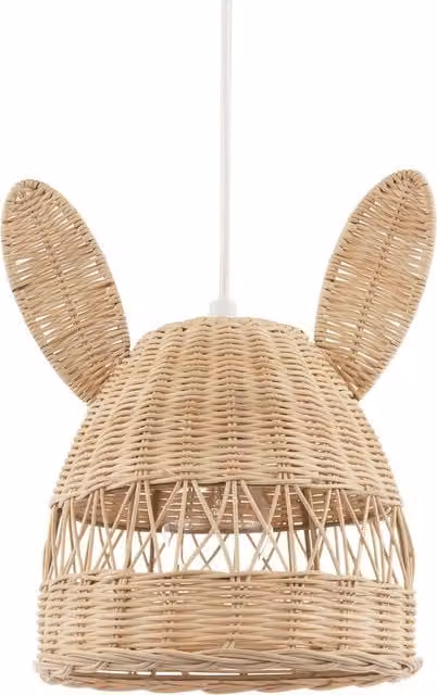 Happy Homewares Natural Woven Rattan Childrens Pendant Lighting Shade with Bunny Ears in Brown