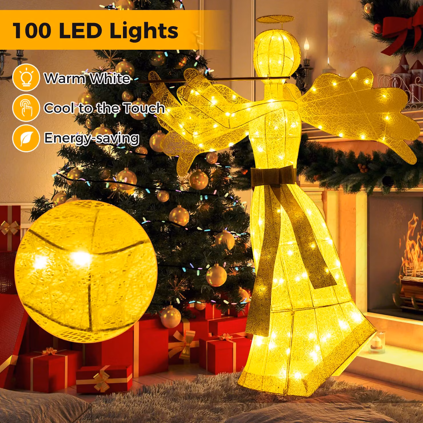 Costway Lighted Christmas Angel Outdoor Decoration, White, Height: 150 cm – 3