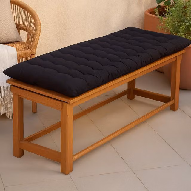 Homescapes Luxury Cotton Garden Bench Cushion, Black, Width: 143 cm