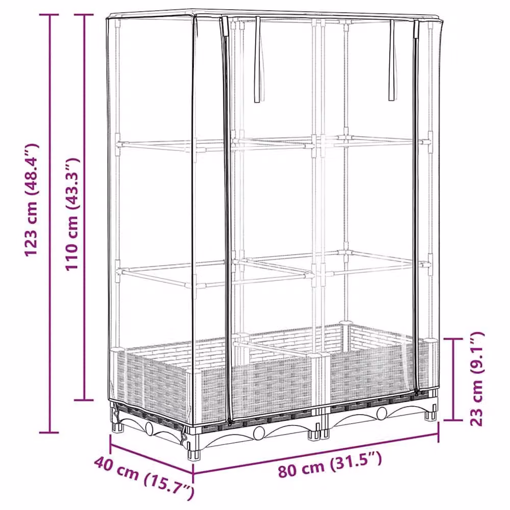 Berkfield Home Raised Bed with Greenhouse Cover in Black Rattan Look, W: 80 cm, D: 40 cm, H: 123 cm – 3