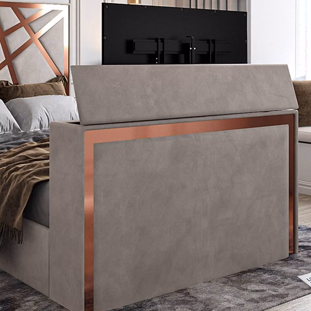 KDMD Ashwell Upholstered Soft Velvet TV Bed Frame in Light Sand, Size: King – 3
