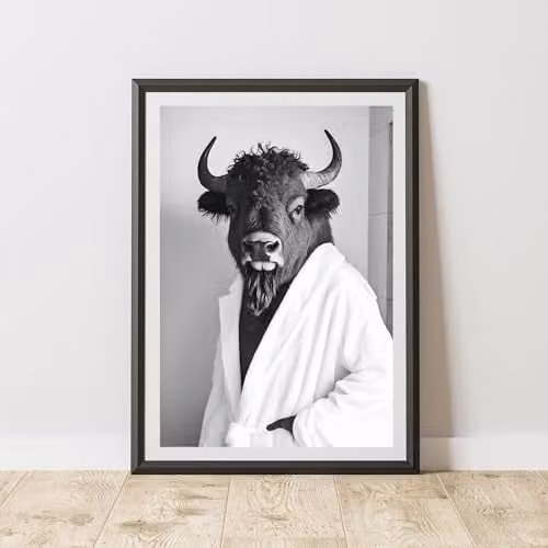 60 Second Makeover Bison Bathrobe Animal Print Paper Poster, W: 29.7 cm, H: 42.0 cm