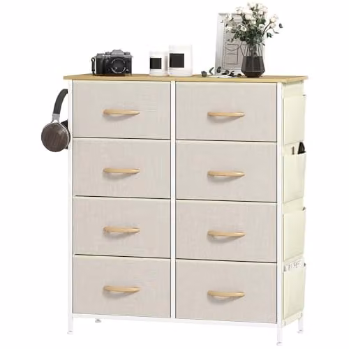 HOMCOM Modern Beige Chest of Drawers with 8 Fabric Drawers for your Bedroom, W/D/H: 94.5 x 30 x 86 cm – 1