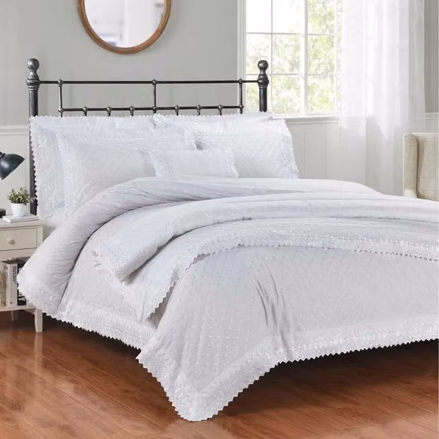 Rapport Home Richmond Polycotton Bedspread with Shams, White, W: 254 cm x D: 254 cm