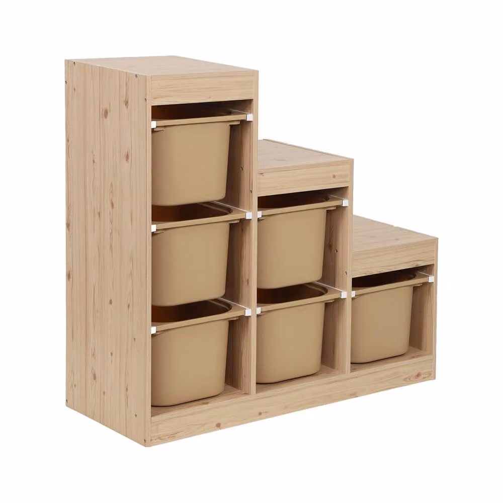 sweeek Children's Staircase Storage Unit with 6 Bins in Beige, H 90.0 x W 38.5 x D 38.5 cm – 2