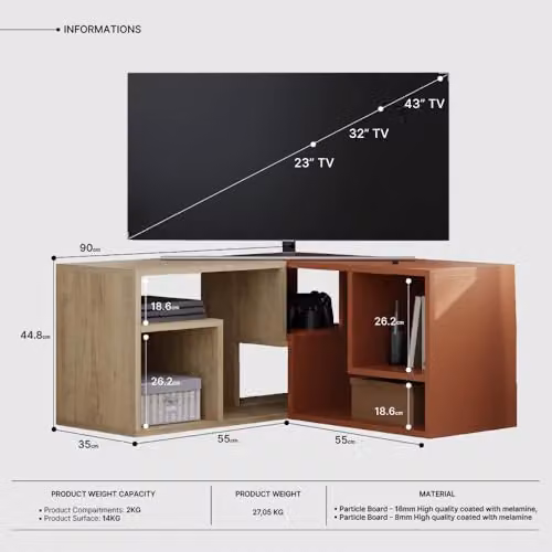 Decortie Glis Modern TV Unit in White and Oak, W/D/H: 90 x 45 x 35 cm – 3