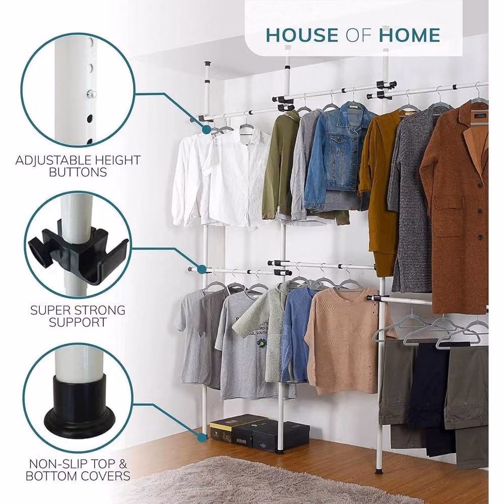 NESTLUNE Telescopic Triple Wardrobe Organiser Hanging Rail Clothes Rack in White, W: 100 cm, D: 27 cm, H: 31 cm – 3
