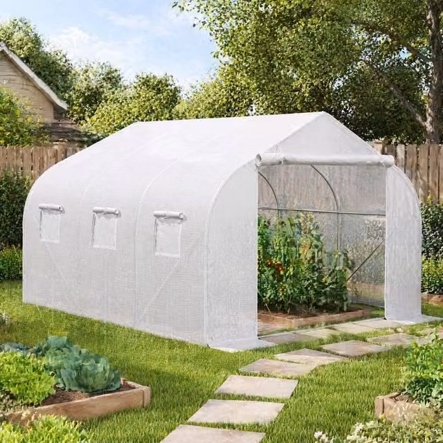 STILVORA Walk-In Greenhouse with 6 Mesh Windows and PE Cover in White, W: 445 cm, D: 300 cm, H: 205 cm – 1