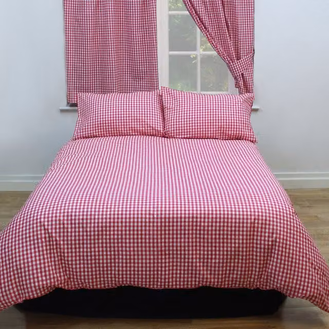 Kitchenwise Gingham Check Cherry Duvet Cover Set in Red and White, 90 x 200 cm
