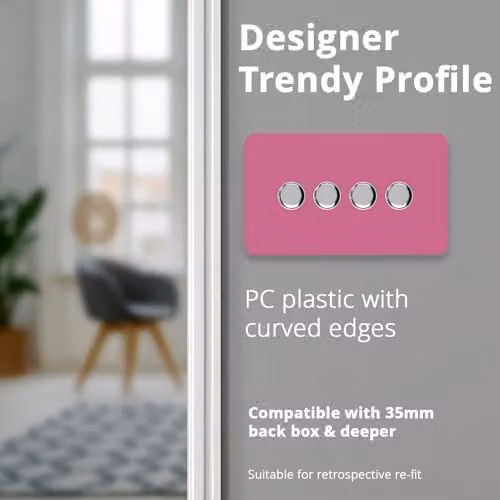 Trendi Switch 4 Gang 1 or 2 Way 150w Rotary LED Dimmer Light Switch in Pink – 3