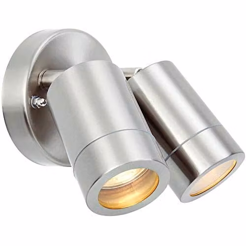 Loops IP44 Outdoor Twin Adjustable Spotlight in Silver with Transparent Glass, Dimmable Up and Down Wall Light for Garden or Bathroom