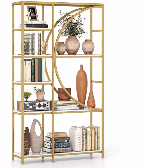 COSTWAY 6-Tier Tall Geometric Metal Display Shelf in White
