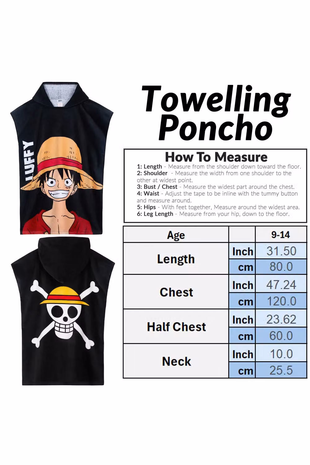 Get Trend One Piece Hooded Cotton Towel Poncho for Kids and Teens, Black – 11