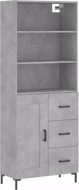 Berkfield Home Highboard in Concrete Grey, W/D/H: 69.5 x 34 x 180 cm