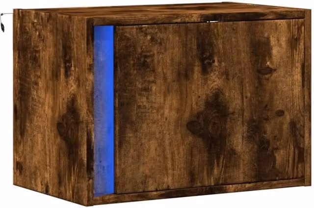 Berkfield Home Wall-mounted Bedside Cabinet with Integrated LED Lights in Smoked Oak Brown – 1