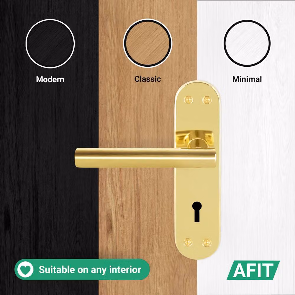 AFIT Polished Brass T-Bar Internal Lock Backplate Handles in Gold, 1 Pair – 3