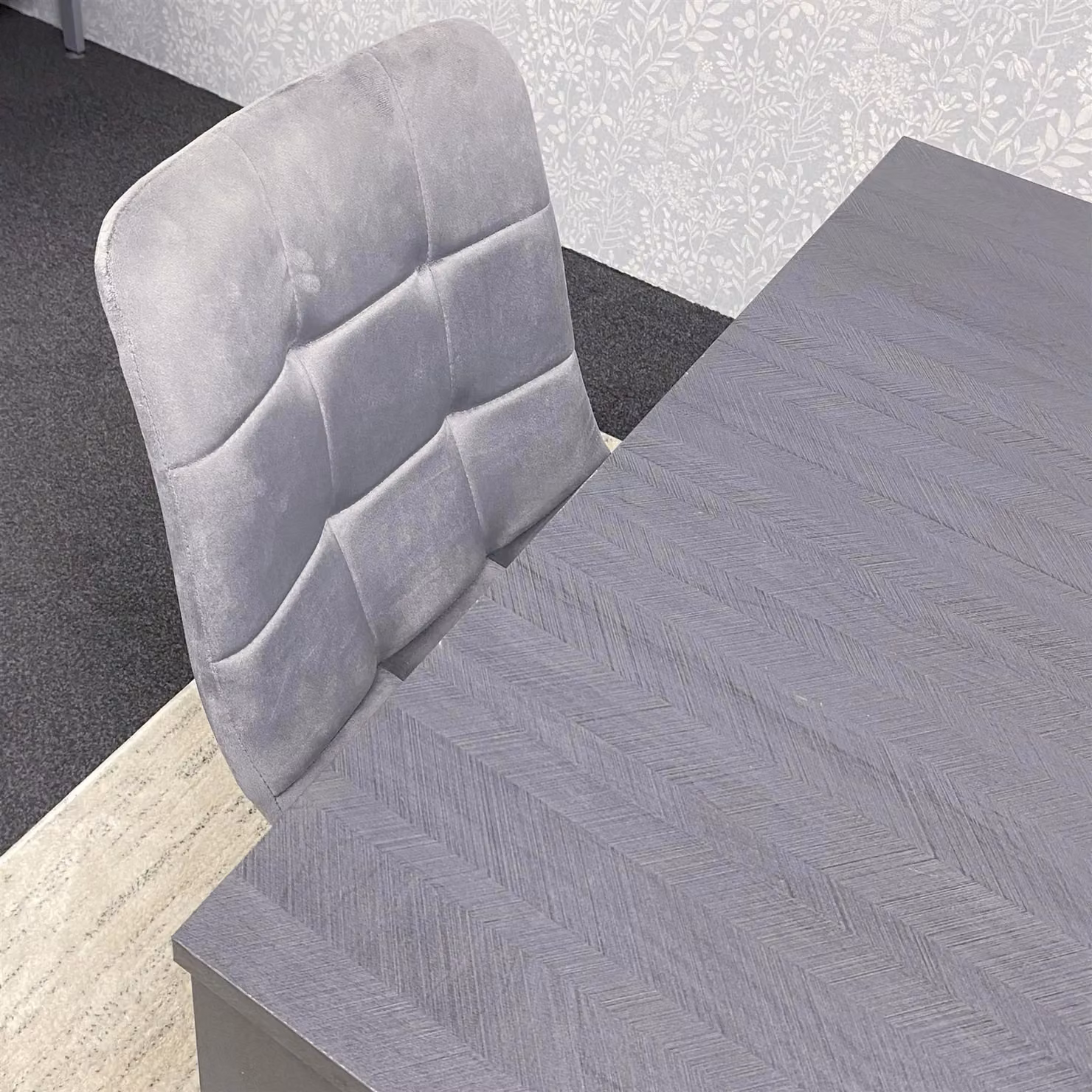 KOSY KOALA Modern Dining Table Set with 2 Grey Velvet Chairs and 2 Grey Benches in Brown – 2