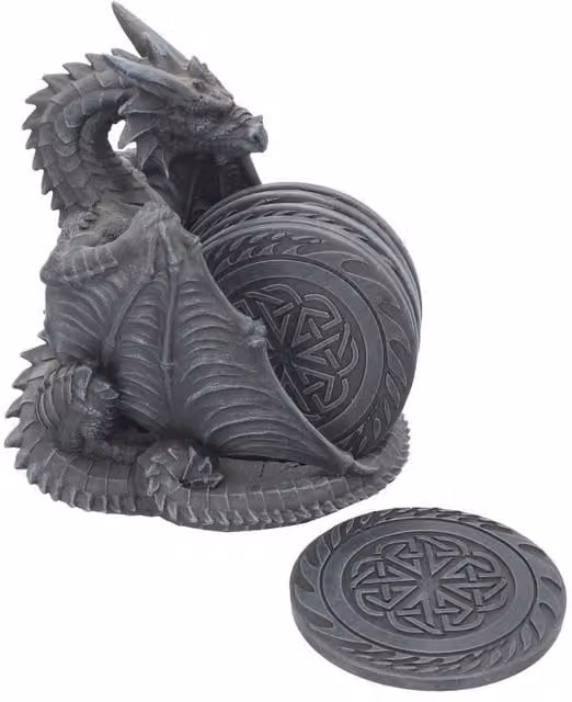 Nemesis Now Dragons Lair Round Resin Coaster Set in Black and Grey