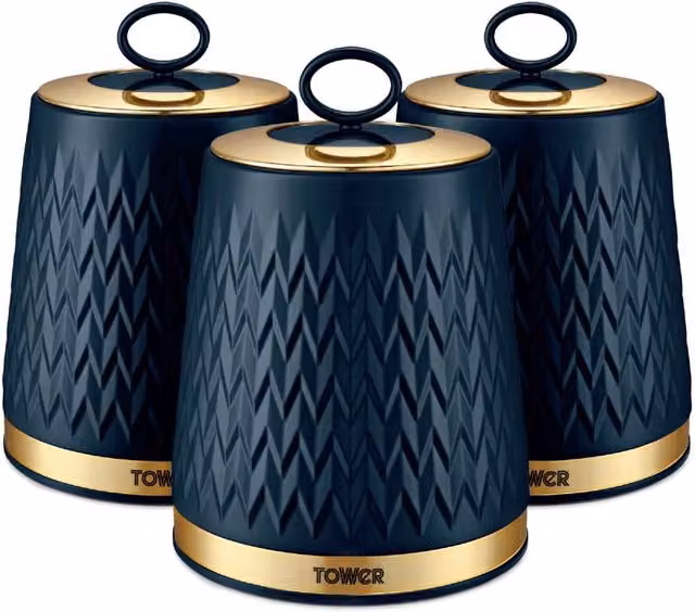 Tower Empire Airtight Kitchen Storage Canister Set of 3, Blue and Bronze Geometric Design – 7