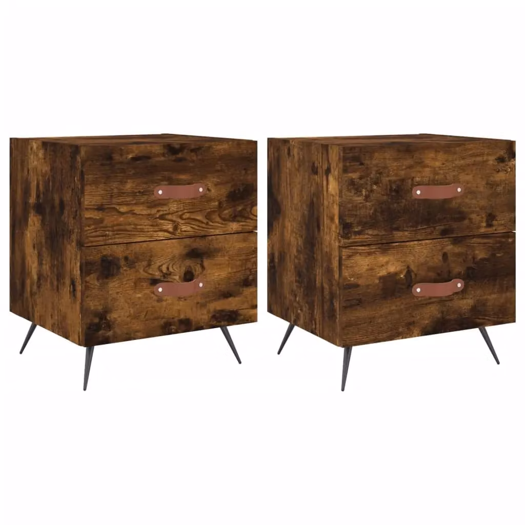 Berkfield Home Set of 2 Smoked Oak Bedside Cabinets in Brown, W/D/H: 40 x 35 x 47.5 cm – 1